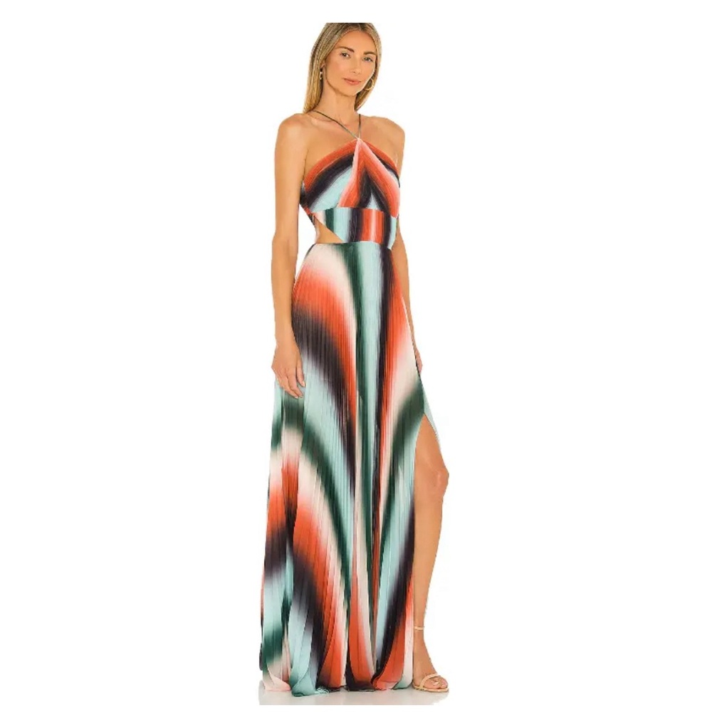 Amur Size 2 Janet Striped Gown Maxi Shift Dress Black Blue Red Halter Hourglass